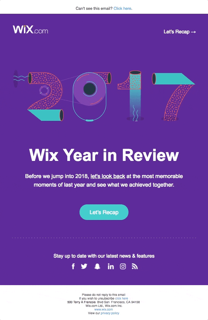 Wix Year in Review 2017 - Wix Email Newsletter