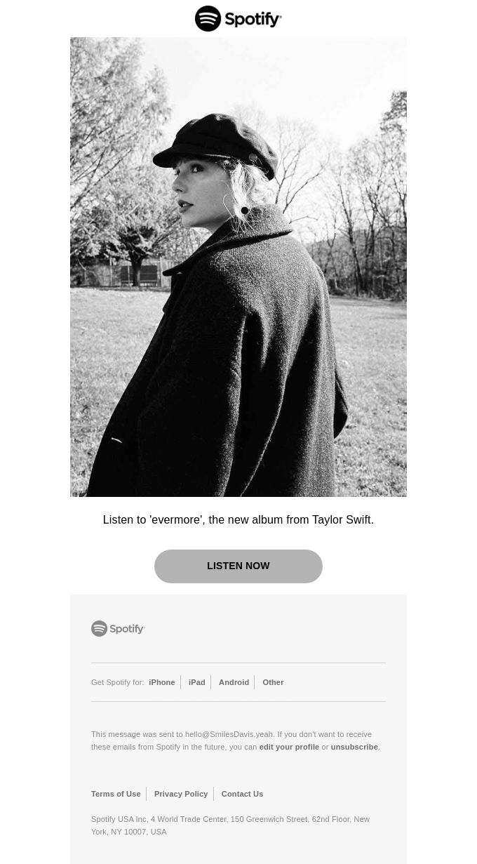 New music from Taylor Swift - Spotify Email Newsletter