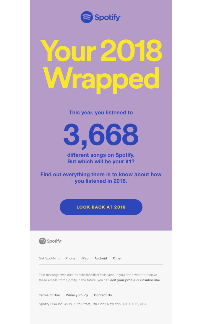Your 2018 in music: find out how you listened - Spotify Email Newsletter